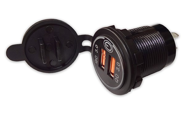 USB разъем двойной с синей подсветкой QC3.0 с сенсорной кнопкой A85BS - фото 1598