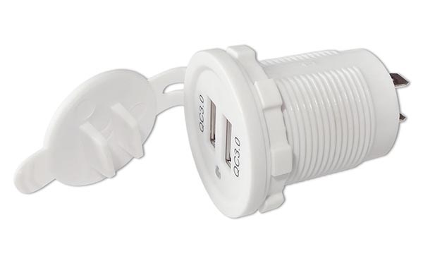 Белый USB разъем двойной с синей подсветкой QC3.0 2022091303 - фото 1630