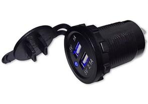 USB разъем двойной 1А+2.1А с синей подсветкой A01B A01B