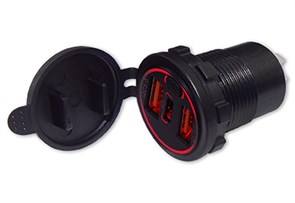 USB разъем двойной QC3.0 и PD c кнопкой (Красная подсветка) С34R
