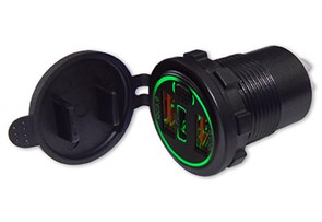 USB разъем двойной QC3.0 и PD c кнопкой (Зеленая подсветка) С34G