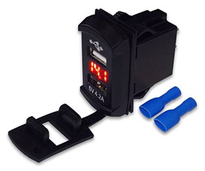 USB разъем двойной 4.2А с вольметром (С красной подсветкой) A62R A62R