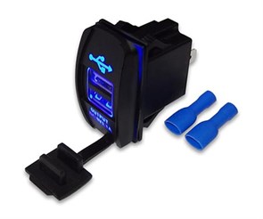 USB разъем двойной 3.1А с синей подсветкой А11В A11B