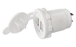 Белый USB разъем двойной с синей подсветкой QC3.0 2022091303