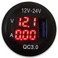 Разъем USB QC3.0 с вольтметром и амперметром (с красной подсветкой) A72R A72R